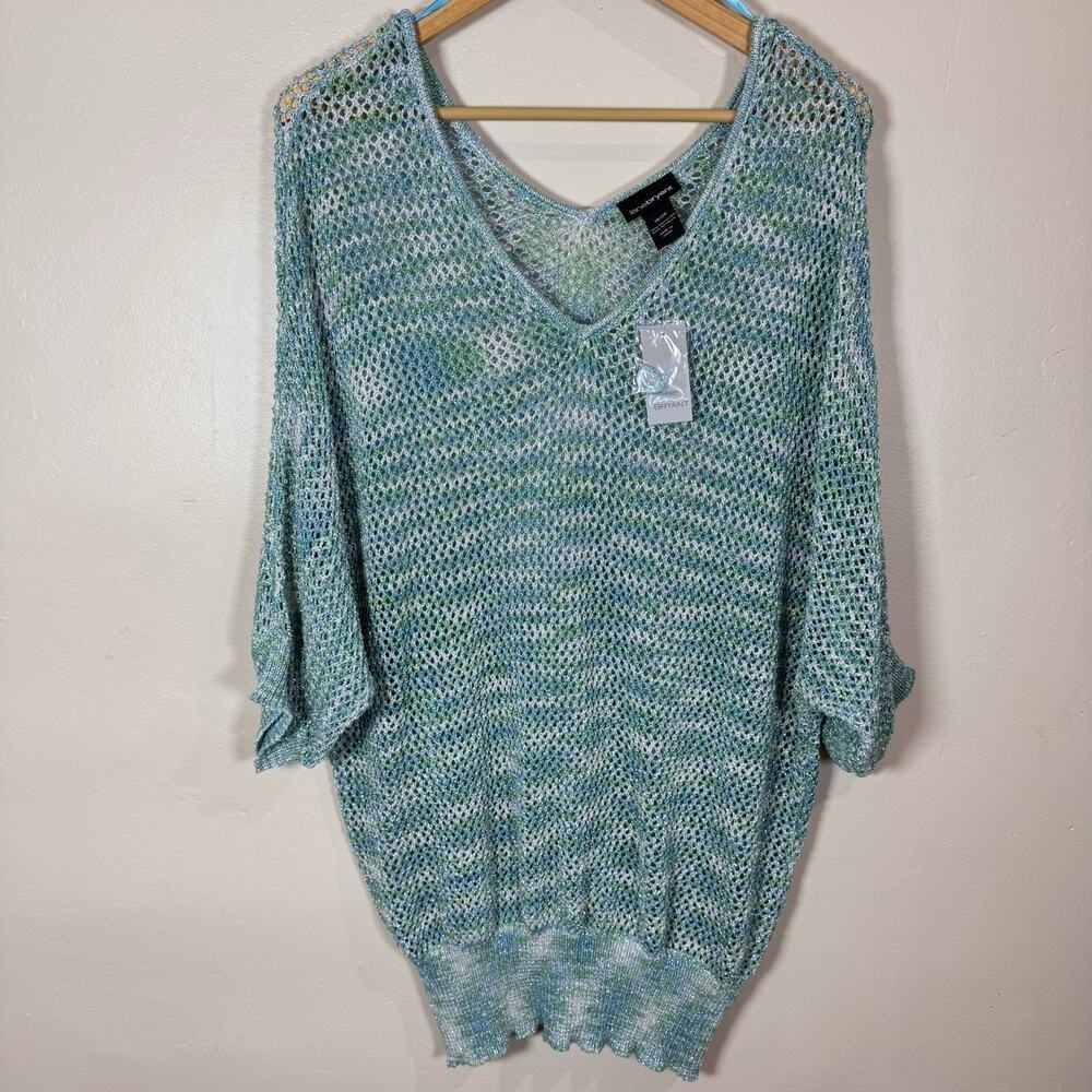 NWT Lane Bryant Women Sweater Blue Metallic Open Knit V Neck 18/20 Coastal Beach - Picture 3 of 8
